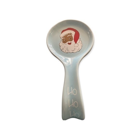 African American Santa Blue Ceramic Spoon Rest - 9 x 4 inches - Picture 1 of 7